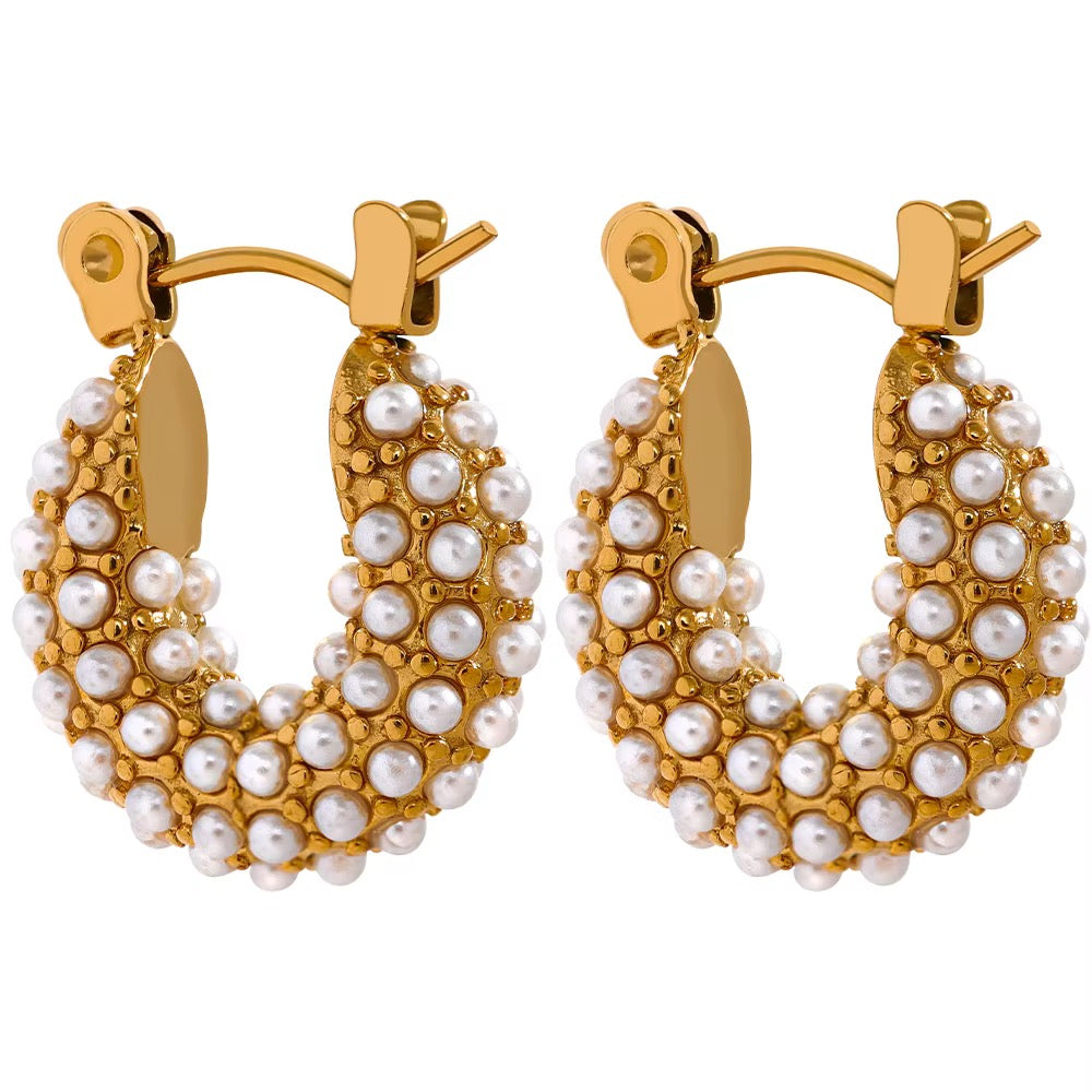 Small Pearl Huggie Hoops