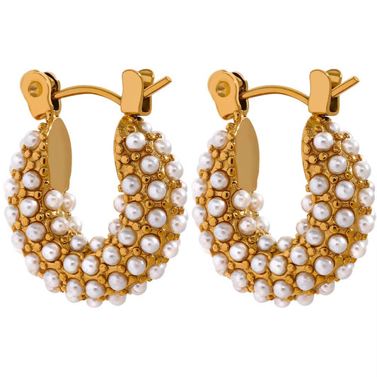 Small Pearl Huggie Hoops