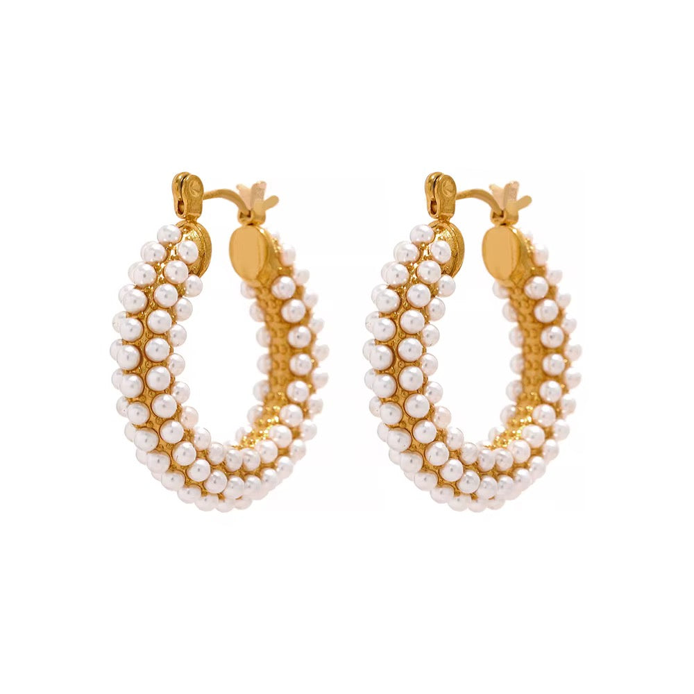 Medium Pearl Hoops